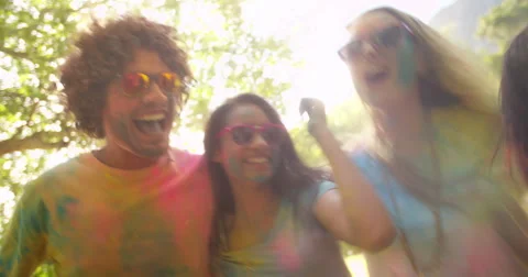 Multi-Ethnic Group Celebrating Holi Festival in Park Stock Footage 61467636