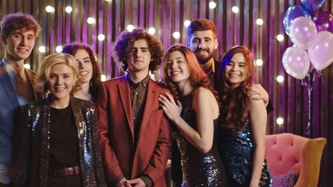 Multi ethnic group of friends in front of the camera at Christmas party take a Stock Footage 122045580