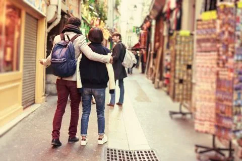 Multi-ethnic Group Of Friends Having Fun In Paris, Quartier Latin Stock Photos