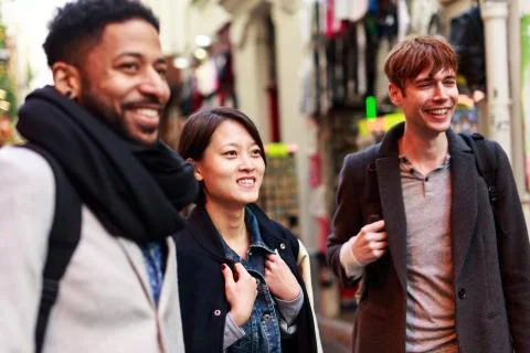 Multi-ethnic Group Of Friends Having Fun In Paris, Quartier Latin Stock Photos