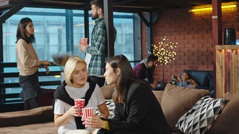 Multi ethnic group of office worker while have a lunch time they have a Stock Footage 122753631