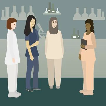 Multi-ethnic group of students talking to professor Stock Illustration