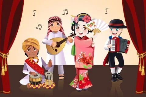 Multi-ethnic kids performing Stock Illustration