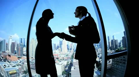 Multi ethnic managers starting meeting handshaking working on tablet computer   Stock Footage 11962032