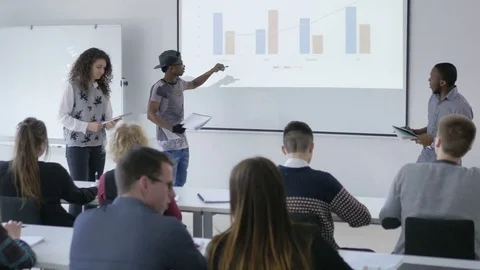 Multi-ethnic students presenting a project in front of the classroom Stock Footage 69933325