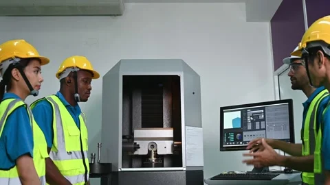 Multi ethnicity engineer and workers working in line up Stock Footage 140944488