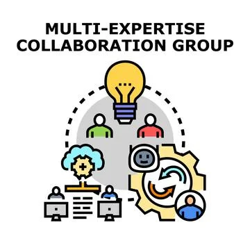 Multi expertise collaboration group idea generation process Stock Illustration