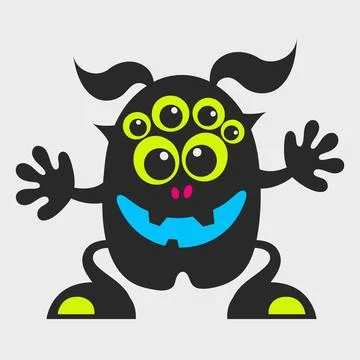 A multi-eyed, long-eared monster. A funny and cute monster. Flat cartoon ch.. Stockillustratie