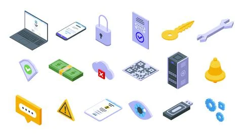 Multi-factor authentication icons set, isometric style イラスト素材