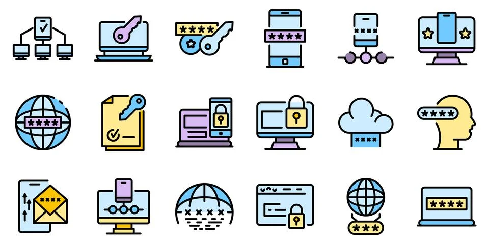 Multi-factor authentication icons set vector flat Stock Illustration