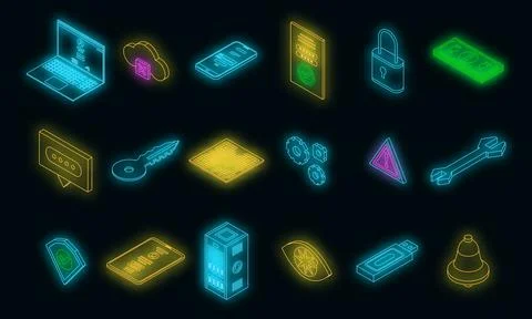 Multi-factor authentication icons set vector neon イラスト素材