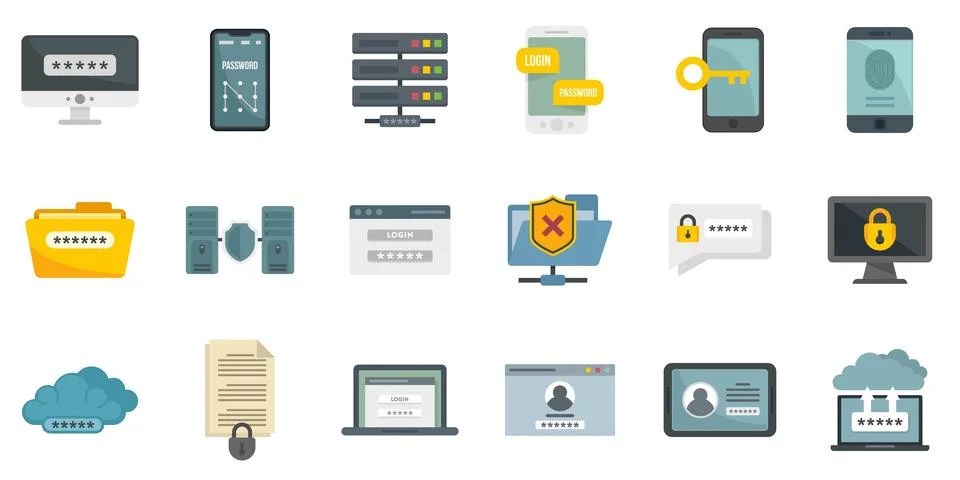 Multi-factor authentication icons set flat isolated 库存插图