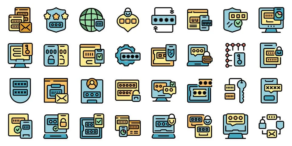 Multi factor authentication icons set vector color line Stock Illustration