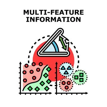 Multi feature classifying information with data analysis graphs Stock Illustration