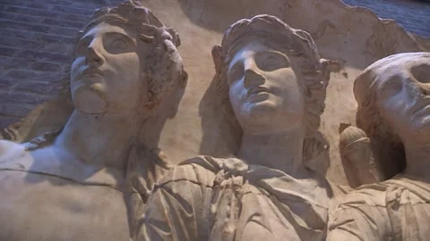 Multi-Figure Relief Sculpture, Ashmolean Musuem, Oxford University, England, UK Stock Footage 325523586