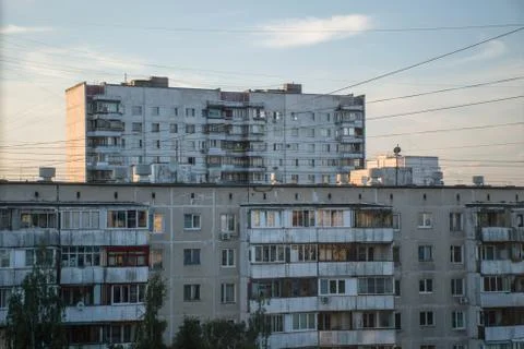 Multi-flat panel house in Russia, Moscow, ussr aged building. Stock Photos