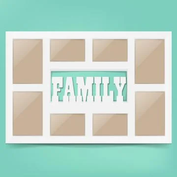 Multi frame set with empty space. Family photo frame. Photo frame collage. Mu Stock Illustration