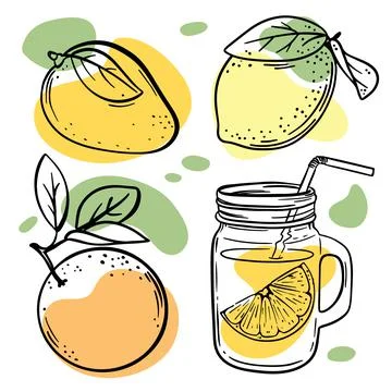 MULTI-FRUIT FRESH SMOOTHIES Fruit Juice Vector Illustration Set Stock Illustration