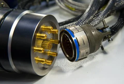 Multi-function cable assembly. Power connector close-up. Power cable connections Fotos de archivo