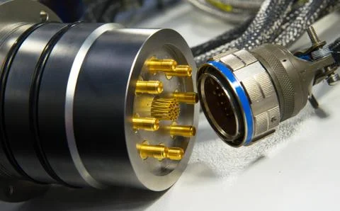 Multi-function cable assembly. Power connector close-up. Power cable connections 写真素材