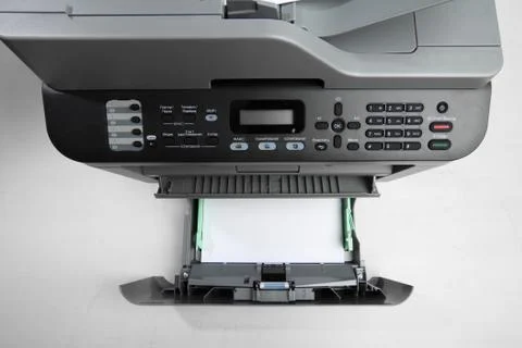 A multi function printer, copier, scanner on office table. top view Foto stock