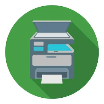 Multi-function printer in flat style isolated on white background. Typography Stock Illustration