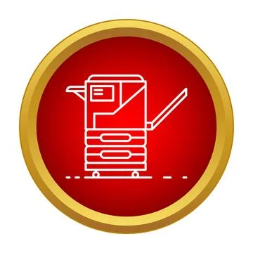 Multi function printer line art icon on red badge Stock Illustration