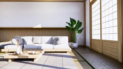 Multi function room ideas, japanese room interior design.3D rendering Stock Illustration