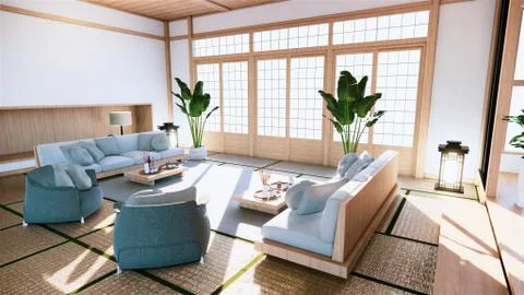Multi function room ideas, japanese room interior design.3D rendering Stock Illustration