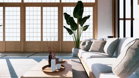Multi function room ideas, japanese room interior design.3D rendering Stock Illustration