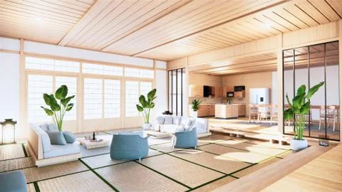 Multi function room ideas, japanese room interior design.3D rendering Stock Illustration