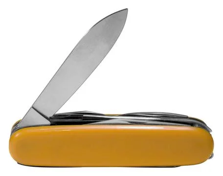 Multi functional pocket knife studio photography of a orange pocket knife ... Foto stock