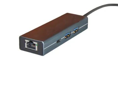 Multi functional USB-C Hub station, Ethernet, isolated on white Photos