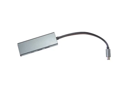 Multi functional USB-C Hub station, Ethernet, isolated on white Foto stock