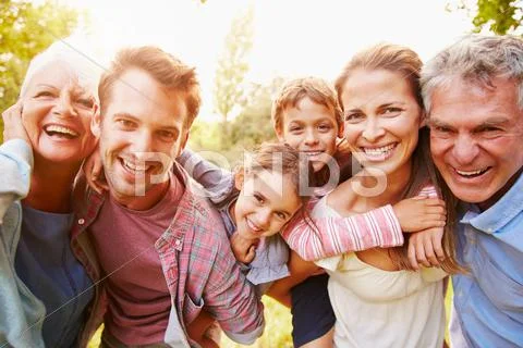 Multi-Generation Family Having Fun Together Outdoors