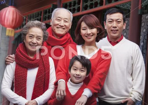 Multi-generation Family in Traditional Chinese Courtyard Stock Photos