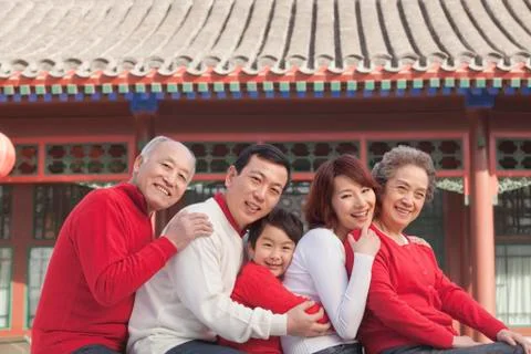 Multi-generation Family in Traditional Chinese Courtyard Stock Photos