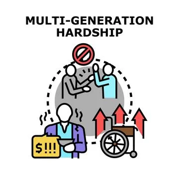 Multi generation hardship increasing health and financial problems Stock Illustration