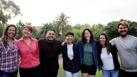 Multi generational people having fun outside - Happy group of friends Stock Footage 250342916