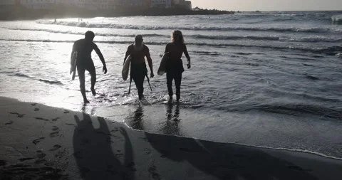 Multi generational surfer men on the beach Stock Footage 151685646