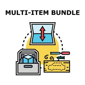 Multi item bundle choosing packaging concept Stock Illustration