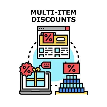 Multi item discounts concept for online shopping Stock Illustration
