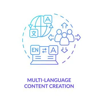 Multi-language content creation blue gradient concept icon 库存插图