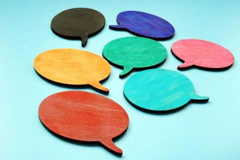 Multi language, diversity and communication concept. Colorful quote bubbles. Stock Photos