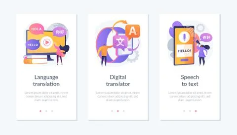 Multi-language translation devices app interface template. Stock Illustration