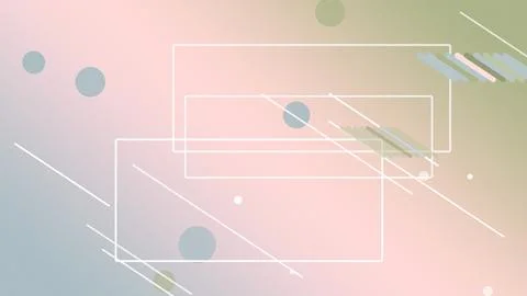 Multi-layer abstract frames, diagonal lines, and floating dots create a pla.. Stock-Illustration
