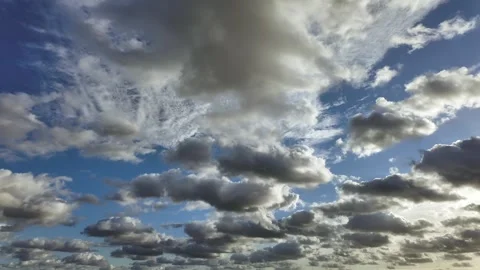 Multi-layer Cloud Timelapse with Opposing Flows and Depth Under a Deep Blue Sky Stock Footage 318056378