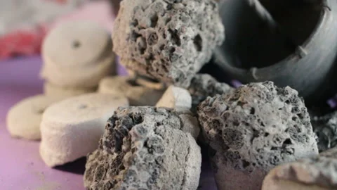 Multi-layer drill samples close-up. Pan, real time, side view Stock Footage 128829375