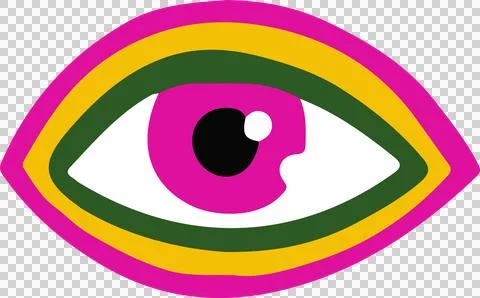 Multi-layered eye icon is showing flat design magenta yellow green shapes, Stockillustratie