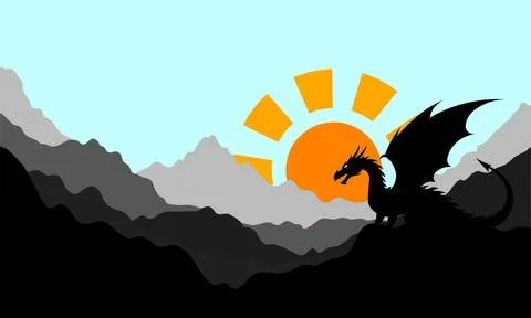 A multi-layered landscape vector illustration featuring a black silhouette dr 스톡 일러스트